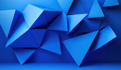 Poster - Abstract blue geometric shapes, 3D rendering of fragmented triangular forms creating a dynamic composition.