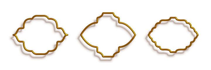 Realistic arabic golden arch set. 3D islam architecture shape for muslim holidays. 