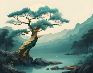 Wall Mural - Serene Bonsai Tree Landscape