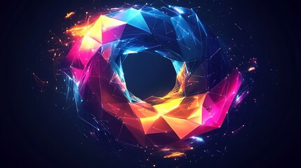 Abstract swirling vibrant polygonal ring of light and energy.
