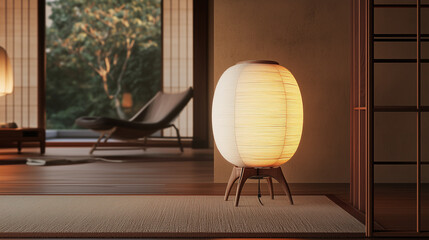 Wall Mural - Serene Japanese-Inspired Lamp Adds Warmth to Minimalist Room