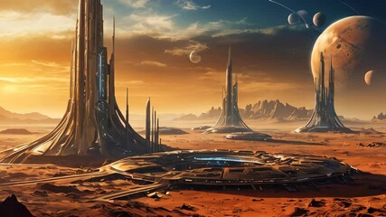 Wall Mural - future mars base or scientific facility. mars colonization concept animation.