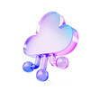 © marozhkastudio - 3d glass holographic ai cloud icon. Artificial intelligence, digital data storage, computing and learning. Rainbow gradient web technology symbol with connection lines of chip render. 3D illustration
