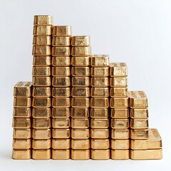 Poster - Stacked Gold Bars Graph Symbolizing Financial Growth and Wealth Accumulation on Clean White Backdrop