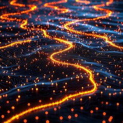 Canvas Print - Glowing Connectivity Grid Representing Data Flow and Network Dynamics