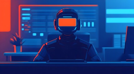 Robot Programmer Coding at Night