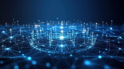 Abstract digital network with glowing nodes and connections.