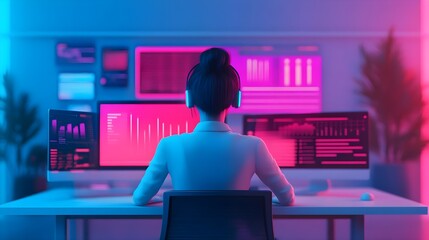 Woman Working Late Night Data Analysis
