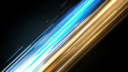 Wall Mural - abstract light streaks in blue and gold on black background