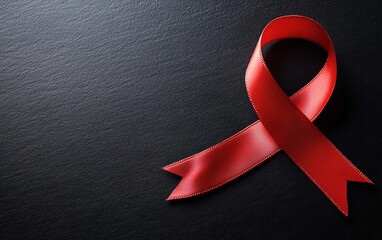 Red Ribbon Symbol for HIV Awareness and Support on Black Background