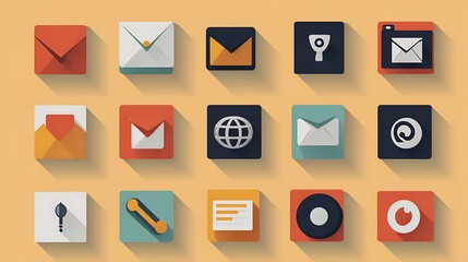 Email management icons digital workspace graphic design modern flat design