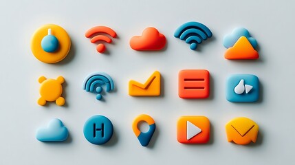 Colorful technology icons display digital art modern environment flat view