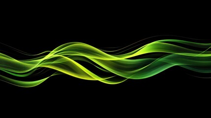 Wall Mural - abstract green and yellow wavy lines on black background.