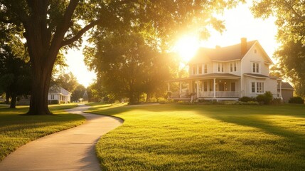 Wall Mural - Golden Hour at Home: A Serene Suburban Sunset