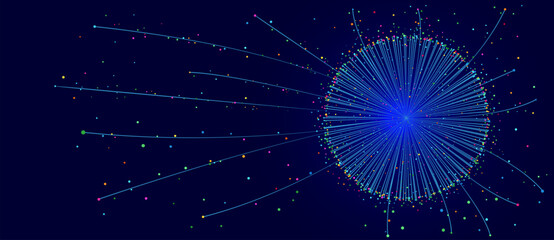 Poster - Blue abstract background with lines and sphere. Big data or cloud computing, data center analytics visualization.