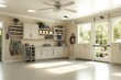 © Babycrab - A clean, organized garage with storage cabinets and natural light.