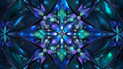 Wall Mural - Abstract Fractal Art in Neon Blues and Greens