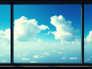 Wall Mural - a serene window overlooking a vast expanse of blue sky with puffy white clouds drifting lazily acros
