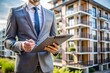 © Adnan - A real state agent holding a document in the front of modern apartment