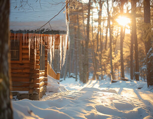 Sticker - Winter Cabin Sunset