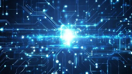 Wall Mural - abstract blue digital network with glowing lines and points
