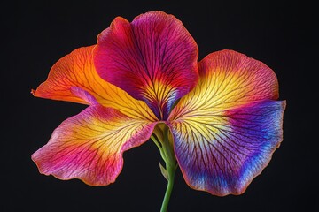 Wall Mural - a vibrant, multicolored flower with intricate petal patterns against a dark background.
