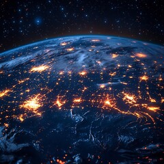 Canvas Print - futuristic digital transformation of planet earth with holographic overlays at night