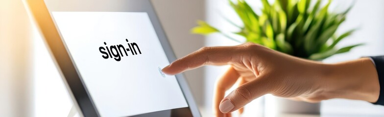 Leinwandbilder - A hand interacting with a digital screen displaying a sign-in prompt.