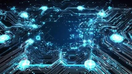 Wall Mural - abstract digital network with glowing blue lines and shapes