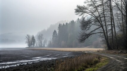 Wall Mural - dark gray silver foggy landscape background, dark, gray, misty