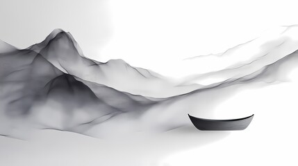 traditional chinese black and white minimalist floating boat illustration poster background