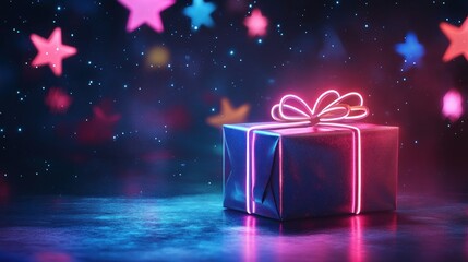 gift wrapping design with neon light lines and star decoration copy space background wallpaper ai ge