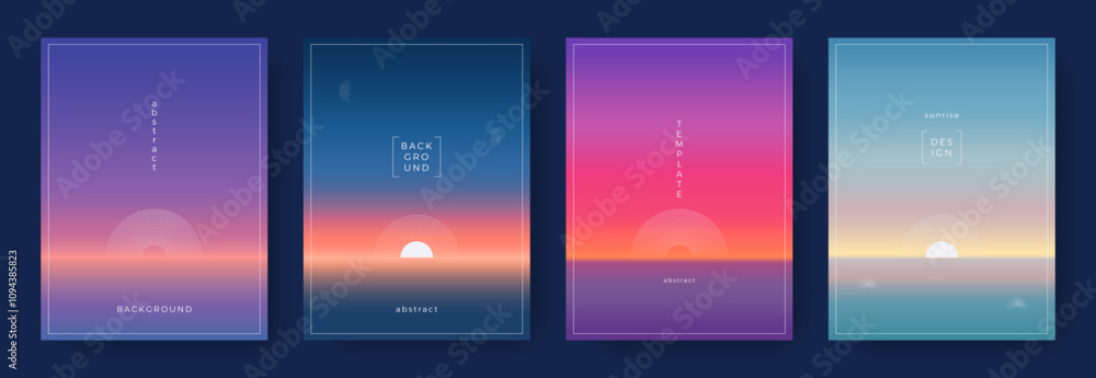 Set of abstract nature gradient backgrounds. Sunrise or sunset in water ...