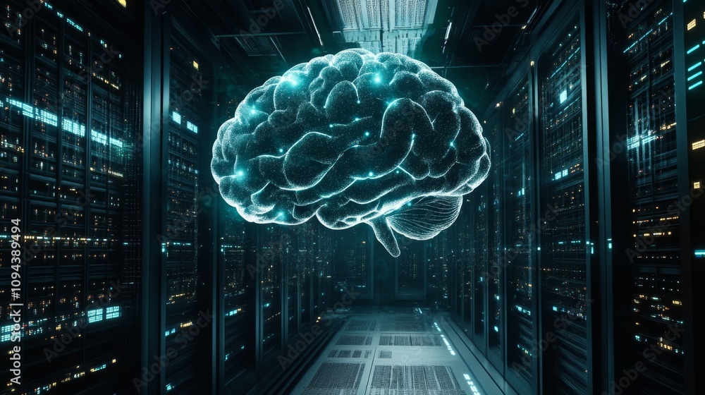 Artificial intelligence brain concept data center digital art high-tech ...