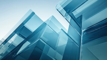 Wall Mural - abstract close-up of sharp, transparent blue glass shapes with a smooth surface and subtle reflectio