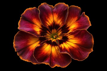 Wall Mural - a vibrant flower with rich colors and intricate details against a black background.