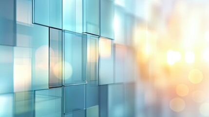 Wall Mural - abstract glass panels create a cool and modern aesthetic with soft bokeh lights in the background.