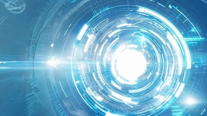 Wall Mural - abstract digital sphere with glowing center and blue gradient background