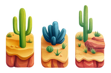 Wall Mural - Colorful Desert Cacti on Transparent Background