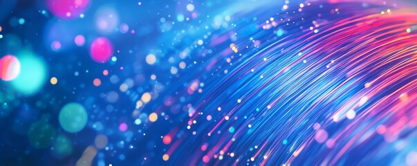 Fiber optic cable with colored wires on a blue background