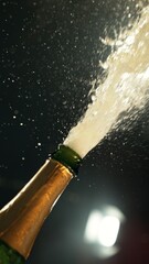 Fototapete - Celebration theme with splashing champagne on black background.