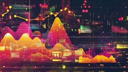 Wall Mural - abstract data visualization with fluctuating lines and shapes in warm colors