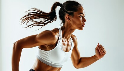 athletic woman in motion: a powerful image of a female athlete running, showcasing strength, determi