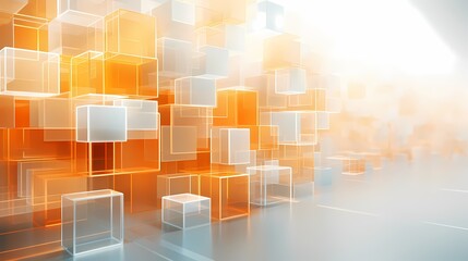Wall Mural - Digital technology orange and white abstract geometric city illustration poster background