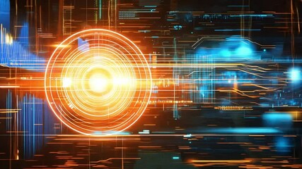 Wall Mural - abstract digital technology with glowing orb and lines