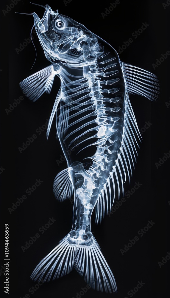 Detailed X-Ray Scan of Fish Revealing Intricate Skeletal Structure and ...