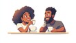 © Yaowarat - a 2D cartoon illustration of a couple enjoying a morning coffee together, relaxed and happy, white background--ar 16:9