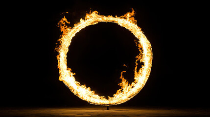 Wall Mural - Fire flames circle isolated on black background