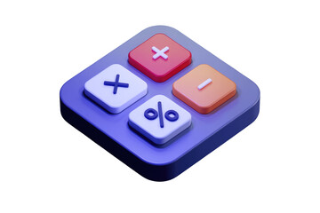 Fototapete - Isometric 3D render of calculator buttons  plus  minus  multiply  percentage. background removed