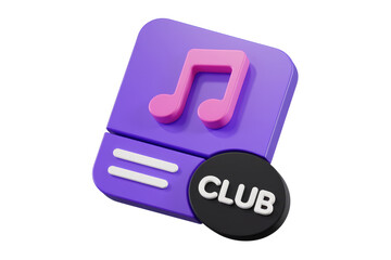 Poster - 3D music club icon with pink note and black label